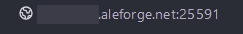 Copy the hostname and port next to the buttons to start your server. It should look something like nodename.aleforge.net