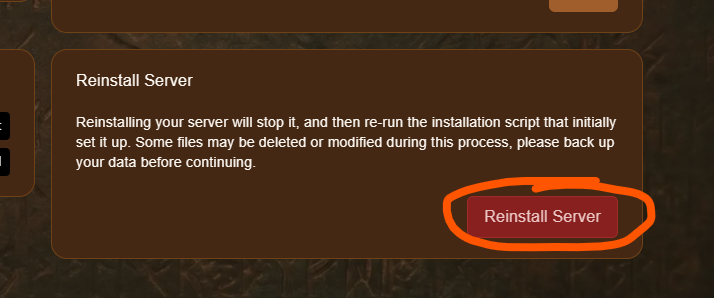 Reinstall Server button