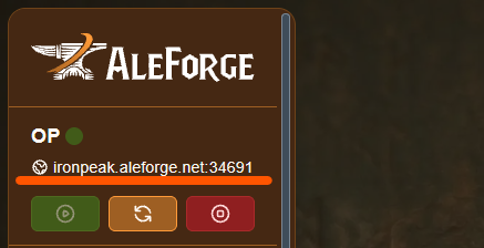 Server address shown in the AleForge Panel