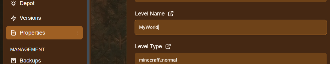 The Level Name setting in Server Properties