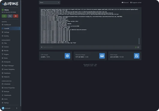 Interfaz del panel de control